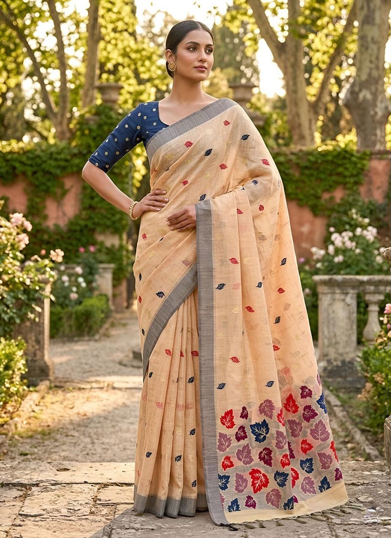 Orange Linen Woven Saree After Six Wear