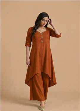 Orange Muslin Cotton Kurta Set
