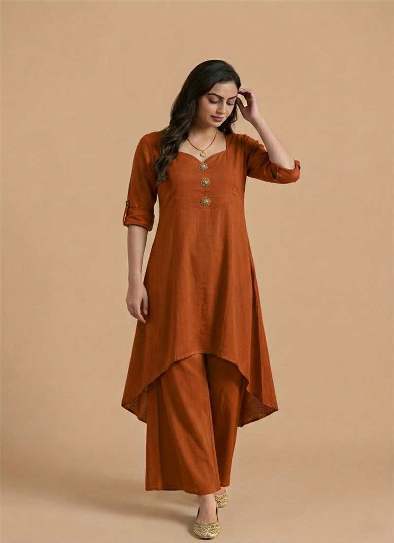Orange Muslin Cotton Kurta Set After Six Wear