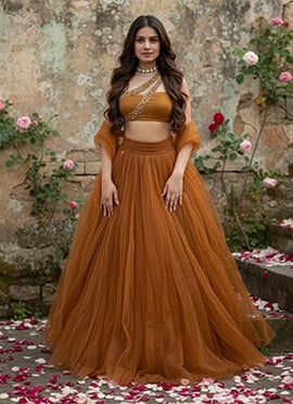 Orange Net Zari Sequin Lehenga