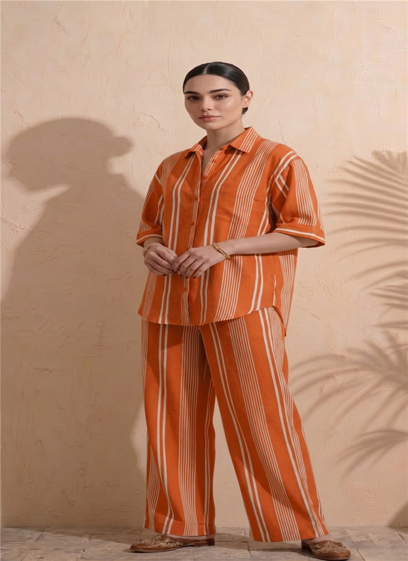 Orange Printed Cotton Co Ord Set After Six Wear