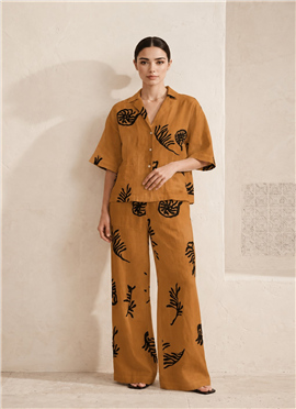 Orange Printed Cotton Co Ord Set