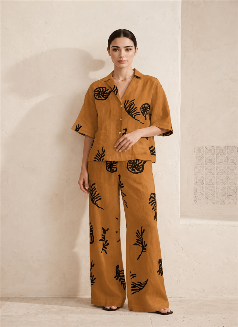 Orange Printed Cotton Co Ord Set After Six Wear