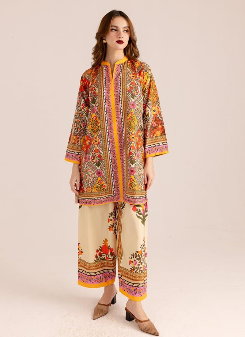 Orange Printed Indowestern Co ord Set After Six Wear