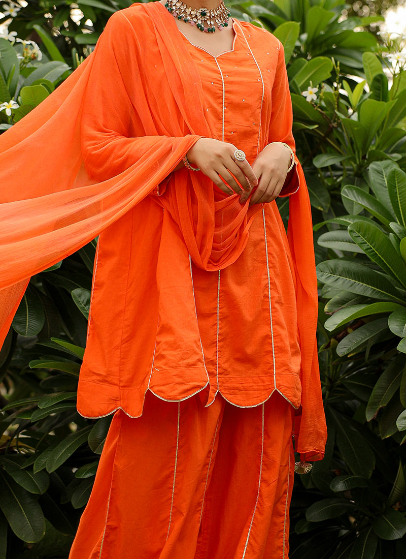 Rusty Orange Pure Cotton Office Wear Embroidered Suit with Beautiful Duppata main image 0