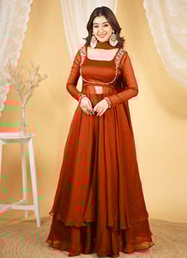 Orange Rangoli Silk Lehenga With Sequins And Zardosi Work Anarkali