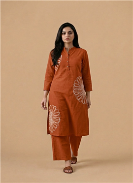 Orange Rayon Cotton Kurta Set