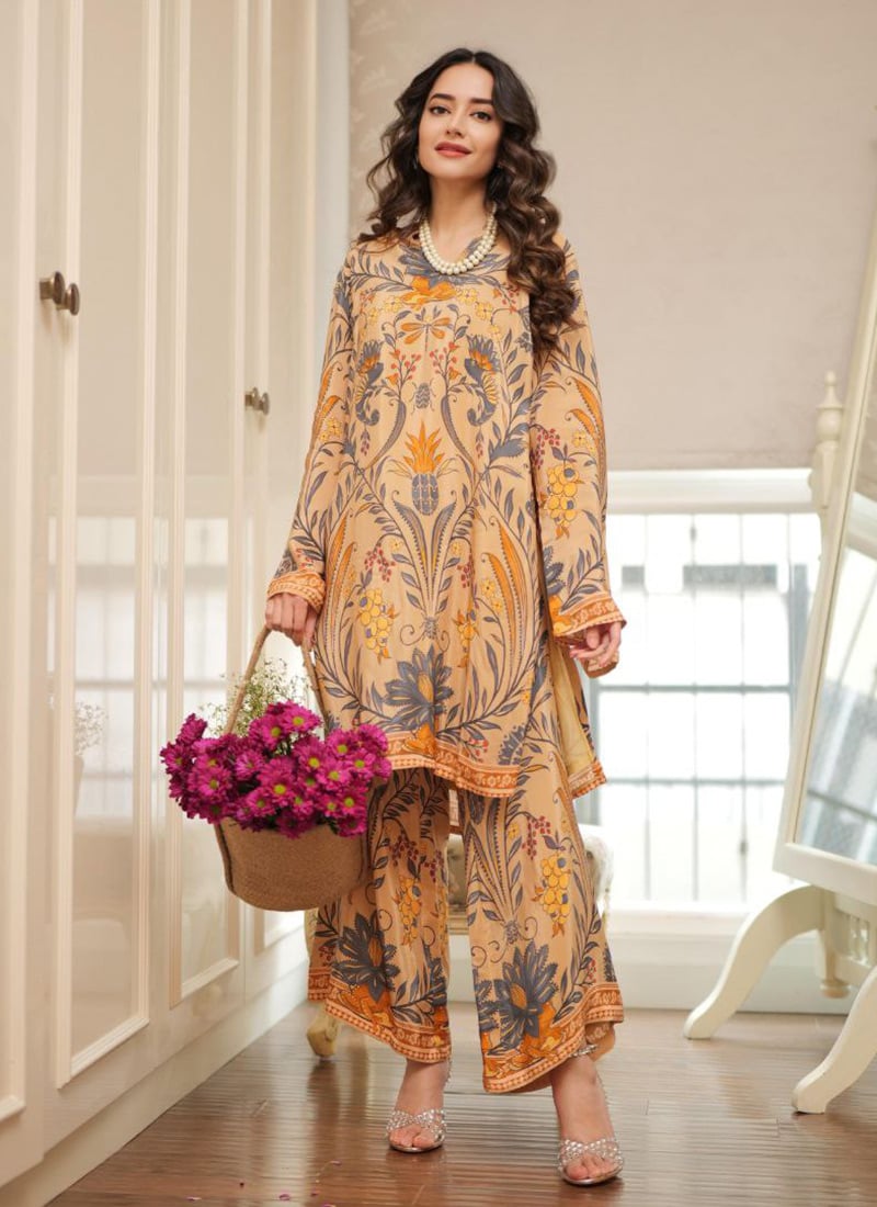 Orange Rayon Digital Print Indowestern Co ord Set After Six Wear