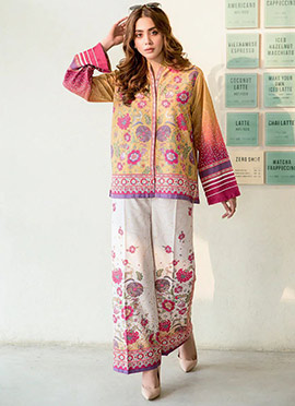 Orange Rayon Digital Print Indowestern Co ord Set