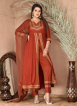 Orange Rayon Gota Patti Thread Anarkali Suit