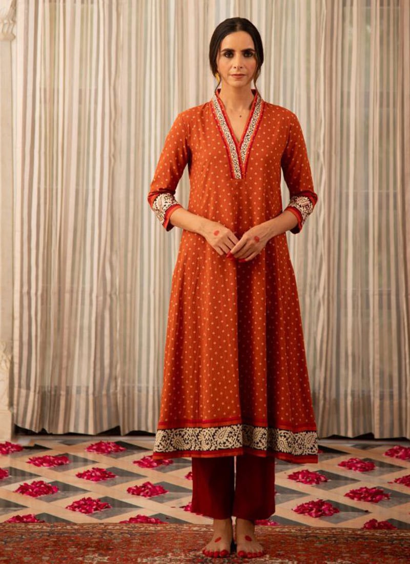 Orange Rayon Printed Kurta Straight Pant Set