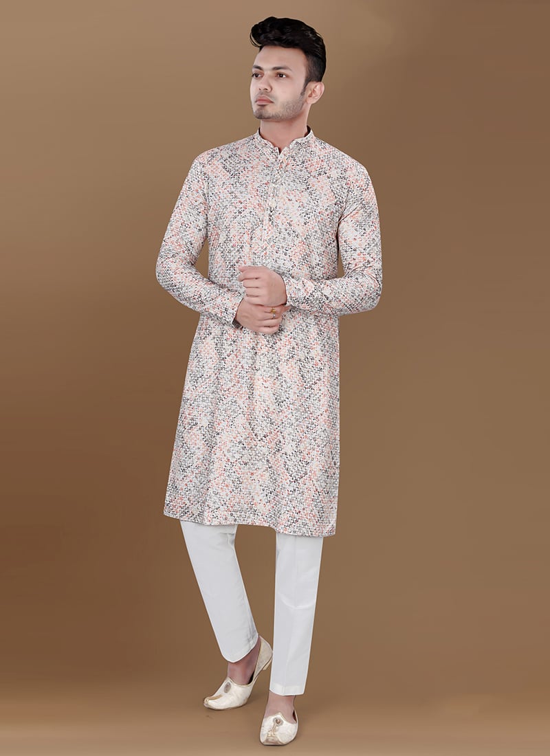 Orange Rayon Sequins Kurta Pyjama