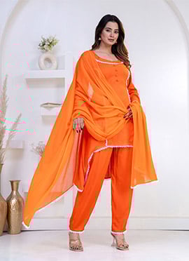 Orange Rayon Straight Pant Suit