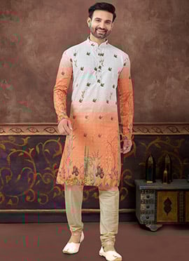 Orange Rayon Thread Digital Print Kurta Pyjama