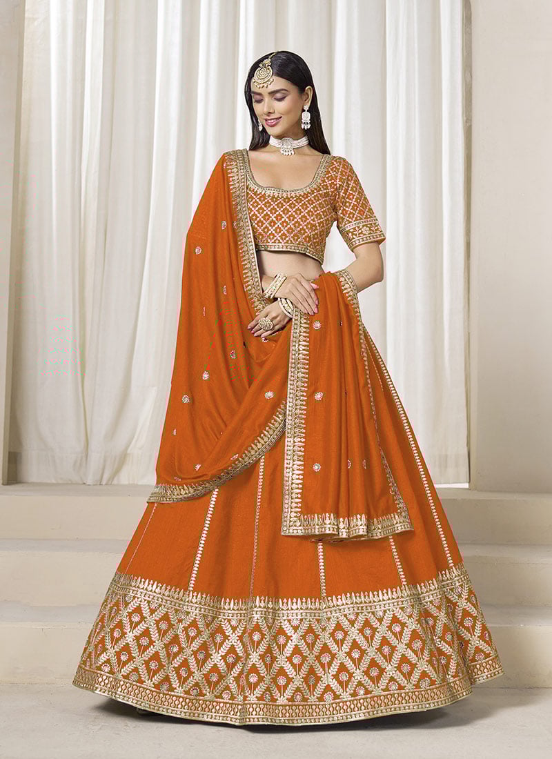 Orange Silk Zari Embroidered Gota Lehenga Wedding Wear
