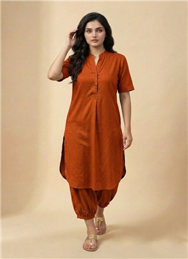 Orange Soft Ember Muslin Cotton Kurta Set