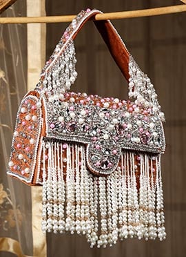 Orange Suede Crystals Clutch