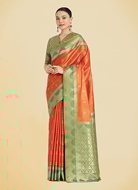 Orange Tissue Banarasi Silk Zari Woven Saree