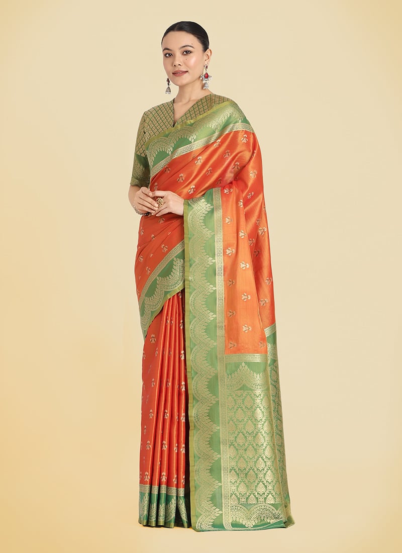Orange Tissue Banarasi Silk Zari Woven Saree Festive Wear