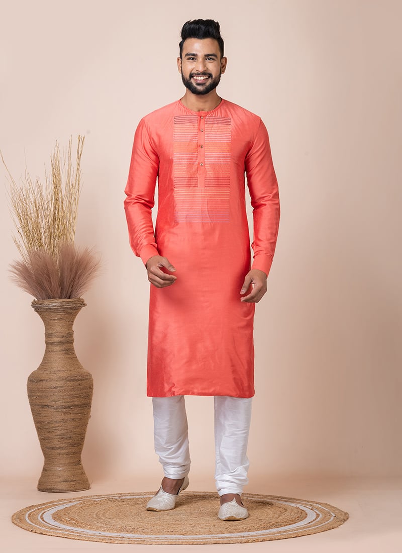 Orange Viscose Kurta Pyjama