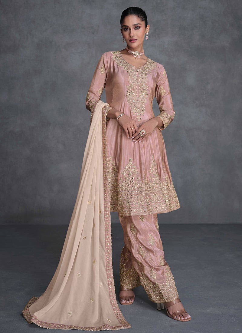 Organza Embroidered Mirror Work Anarkali Suit Party Wear