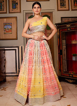 Organza Laheriya Print Umbrella Lehenga