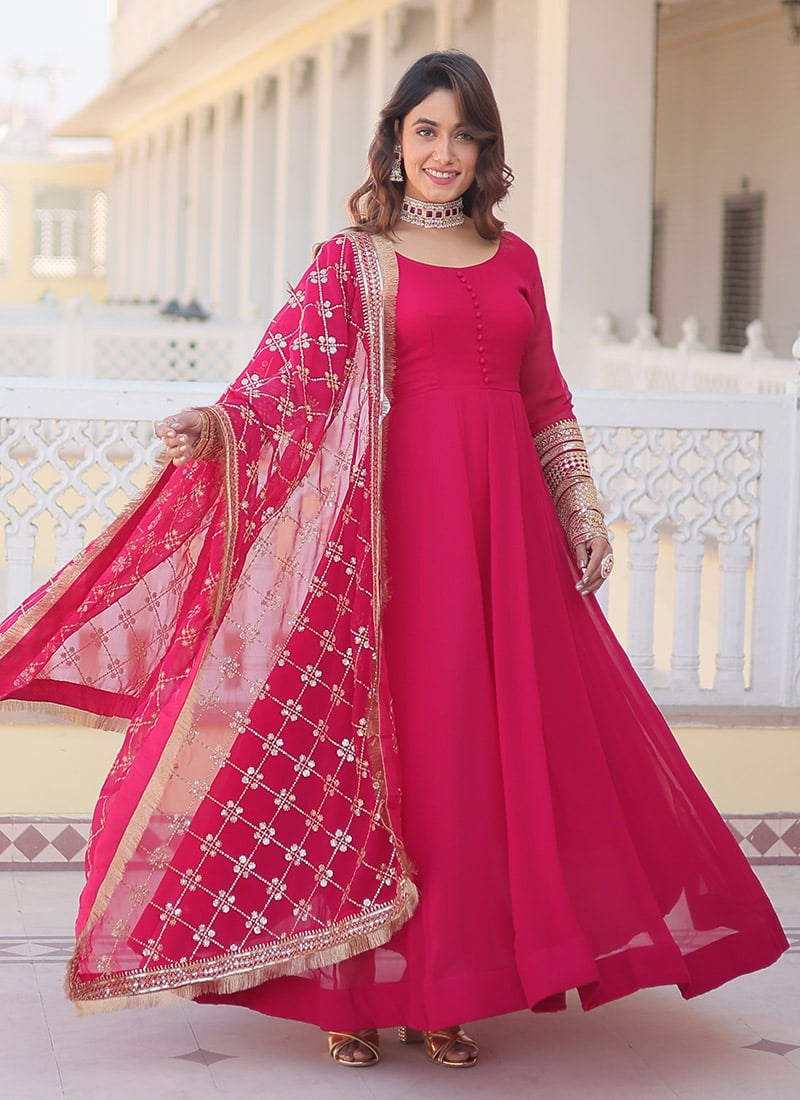 Ornate Faux Georgette Embroidered Anarkali Gown