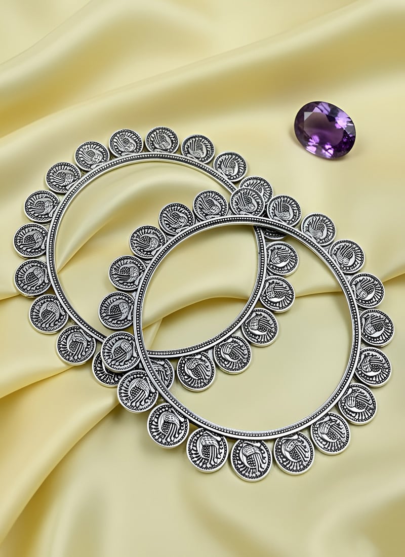 Ornate Silver Oxidised Bangle After Six Wear