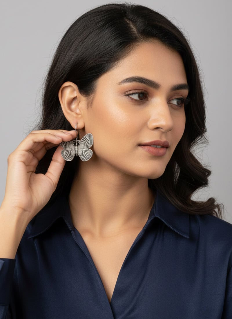 Ornate Silver Oxidised Drop After Six Wear