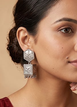 Oxidised Silver Ganesha Motif Ghungaroo Box Jhumka Earrings