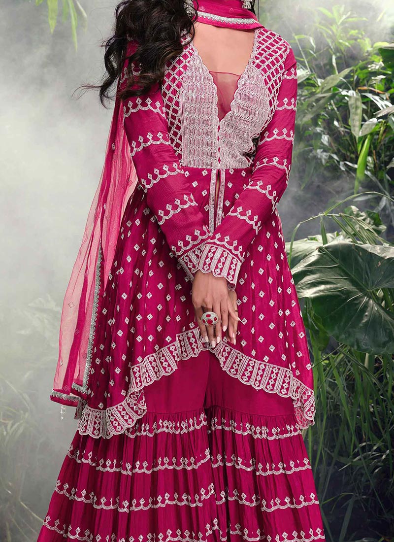 Heavy Chinon Gorgeous Pink Festive Look Palazzo Salwar Suit main image 1