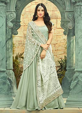 Pale Green Georgette Abaya Style Anarkali Suit