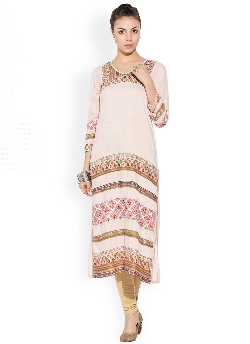 Pale Pink Cotton Printed Kurti Festive Wear