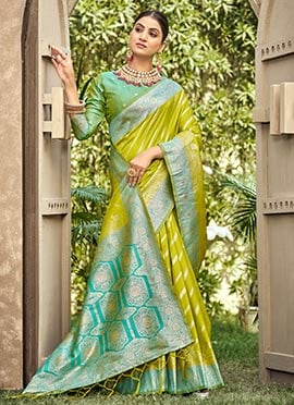 Parrot Green Banarasi Silk Zari Woven Saree