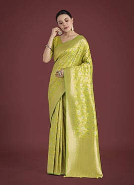 Parrot Green Banarasi Silk Zari Woven Saree