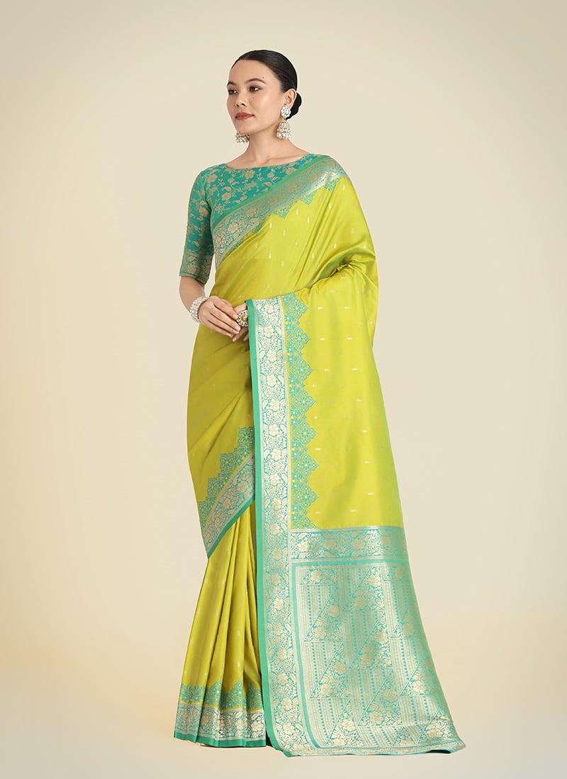 Parrot Green Banarasi Silk Zari Woven Saree