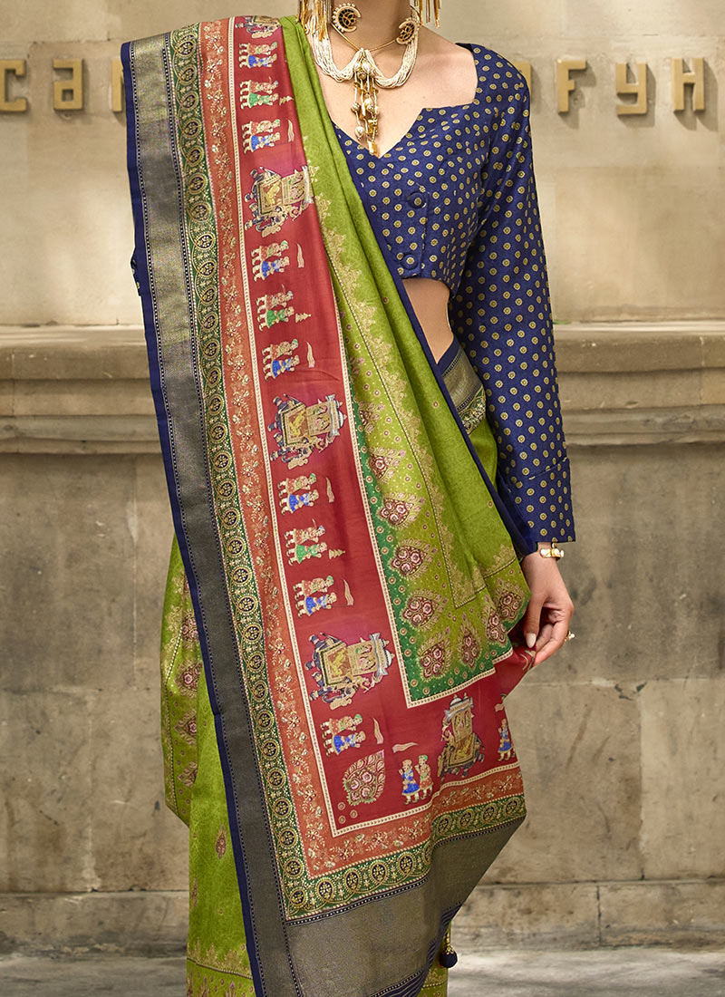 Parrot Green Full Embroidery Saree