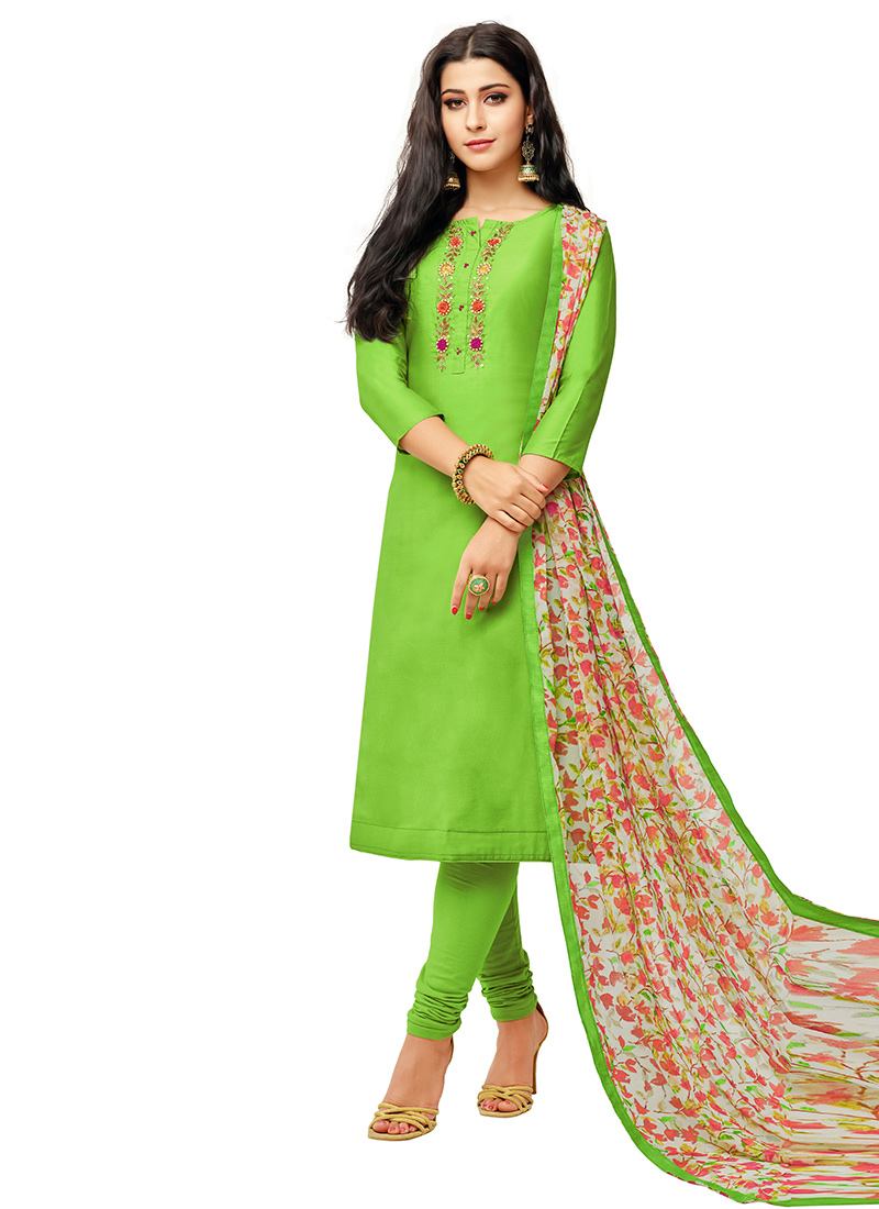 Buy Parrot Green Modal Chanderi Cotton 