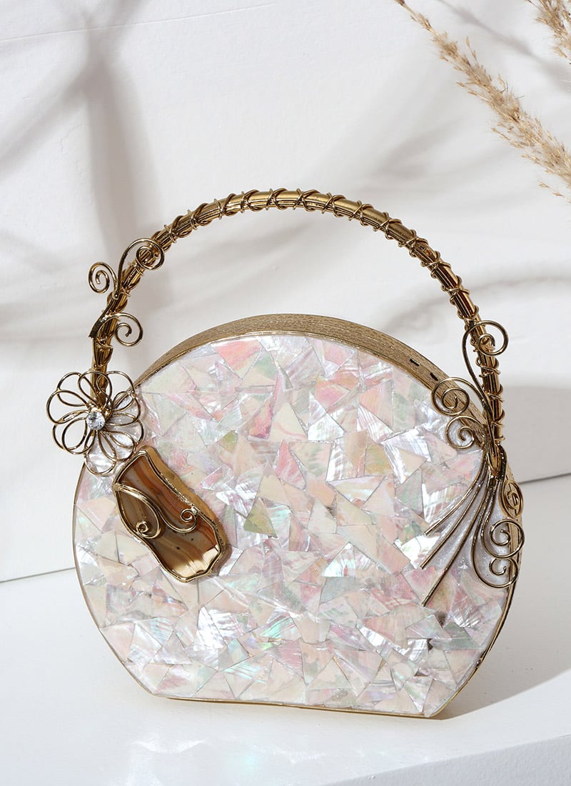 Party Collection White Stone Embossed Clutch Party Wear