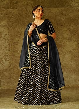 Party Perfect Black Georgette Zari Embroidered Sequins Lehenga