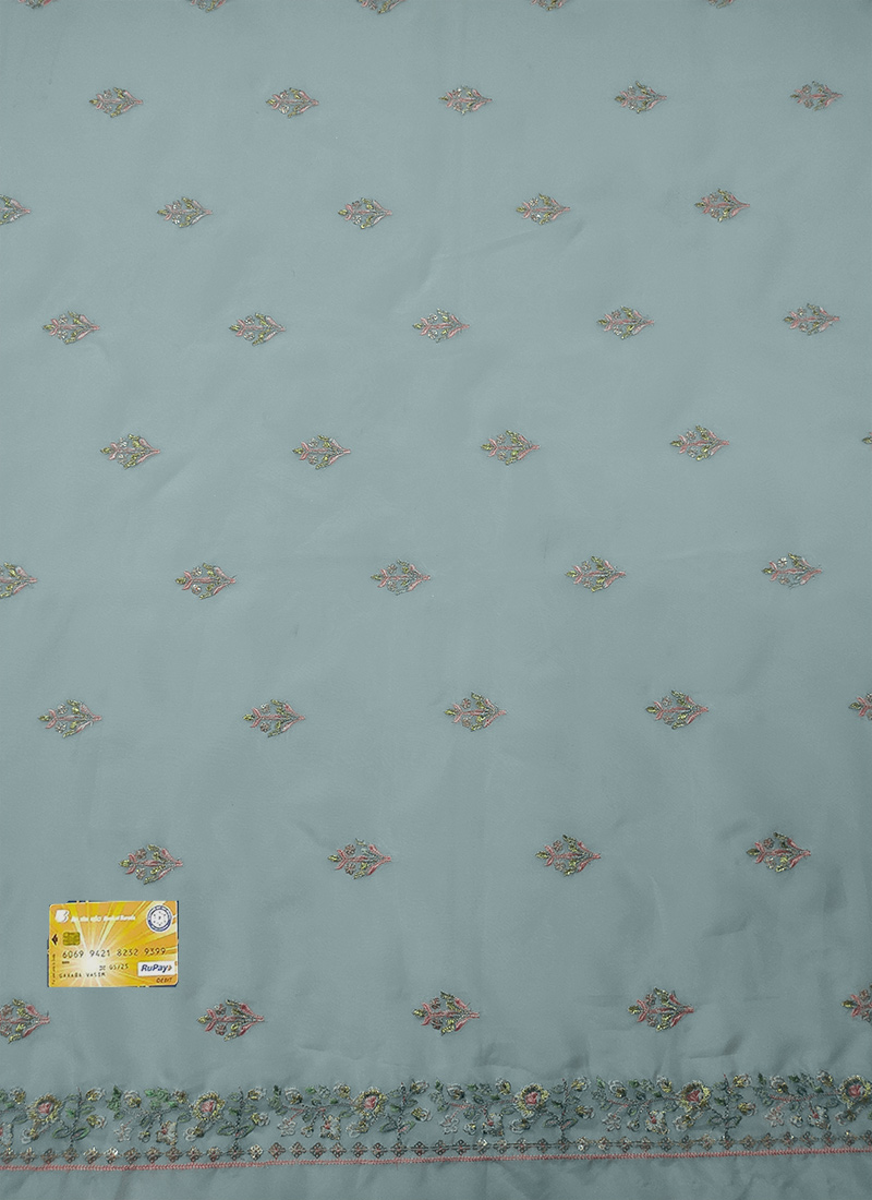 Pastel Blue Organza Embroidered Fabric