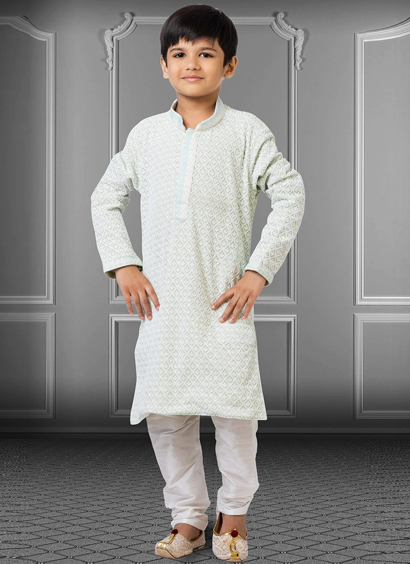 Pastel Green Georgette Embroidered Boys Kurta Pyjama Party Wear