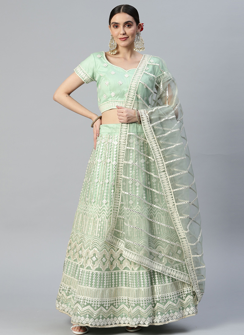 Green Satin Blend Mirror work Lehengas GHSACW2964