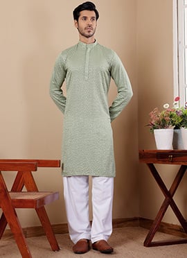 Pastel Green Viscose Chikankari Embroidery Kurta Pyjama