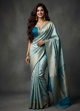 Pastel Ice Blue Banarasi Silk Zari Woven Saree