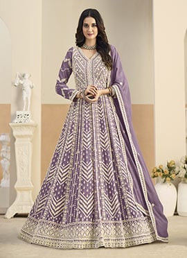 Pastel Lavender Georgette Zari Embroidered Sequins A Line Anarkali Suit
