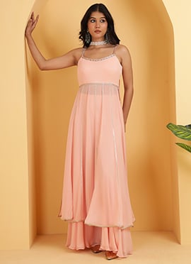 Pastel Pink Georgette Gota Patti Palazzo Suit