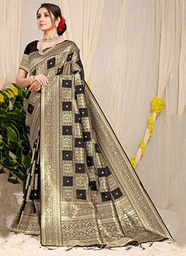 Patola Silk Zari Weaving Work Black Color Saree