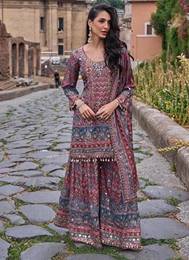 Peach Aarii Gota Patti Embellished Palazzo Suit