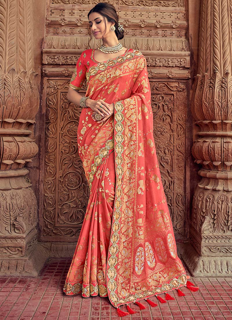 Buy Peach Art Silk Benarasi Saree, Benarasi , Embroidered, sari Online